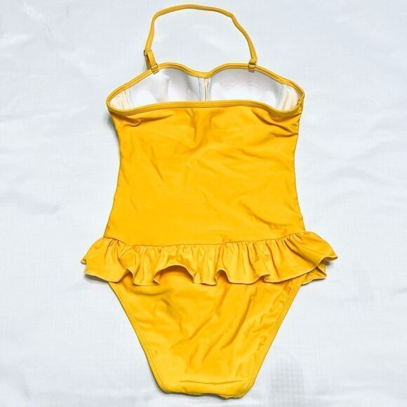 One Piece Swimsuit With Ruffle Mustard Yellow Size Small New - Picture 2 of 13